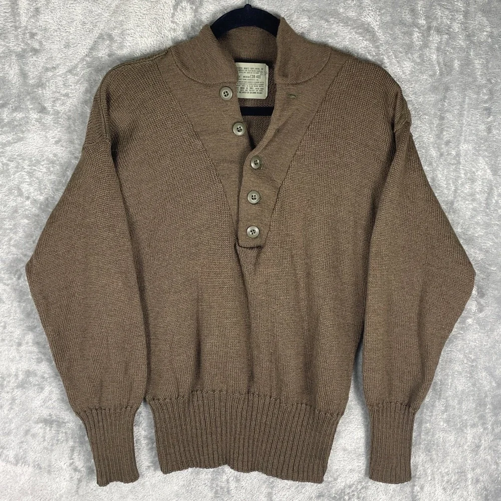 Jack Young Associates‎ Wool Henley Sweater Mens Medium Brown EUC 5-Button OD